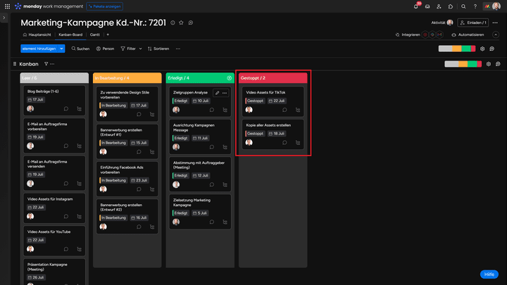 Es bietet sich fast immer an, eine Spalte für den Status “problematisch/gestoppt” einzubauen