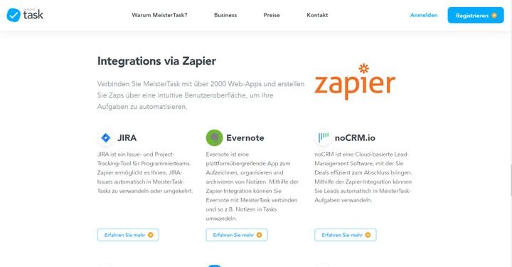 Über Zapier stehen Ihnen über 2000 Web-Apps als Integrationen zur Verfügung