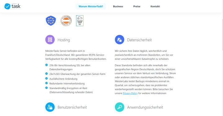 MeisterTask bietet alle wichtigen Sicherheitsstandards im Sinne der DSGVO
