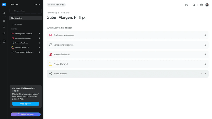 Mittlerweile sind die Funktionen von MeisterNotes vollständig in MeisterTask integriert