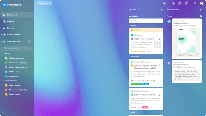 Ein individualisierbares Dashboard verschafft eine gute Übersicht über alle Projekte