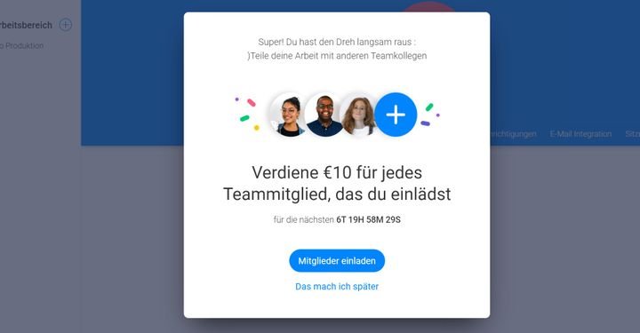 monday.com zahlt Ihnen in der ersten Woche bis zu 50€ für die Werbung neuer User