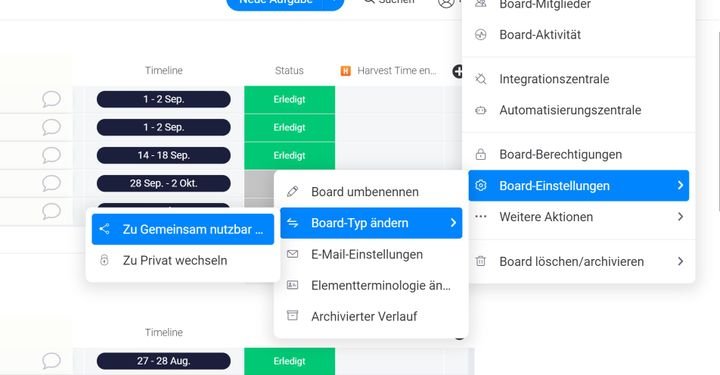 monday projects bietet drei Board-Typen: Normal, teilbar und privat.