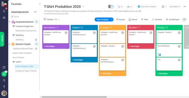 Auch das beliebte Kanban-Board finden Sie in monday projects