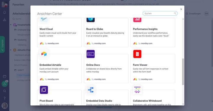 Die Boards von monday projects lassen sich mit Apps erweitern