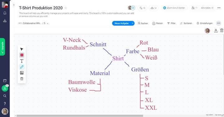 Auch bei räumlicher Trennung können Sie über das monday projects Whiteboard mit Kollegen brainstormen