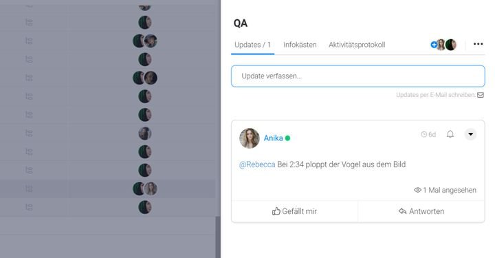 Über die Updatefunktion halten Sie in monday projects Ihre Kollegen auf dem Laufenden