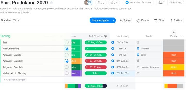 monday projects bietet eine eigene Zeiterfassung, oder kann mit Harvest verbunden werden