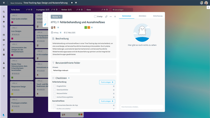 Individuelle Hintergründe, Checklisten und benutzerdefinierte Felder erleichtern die Arbeit