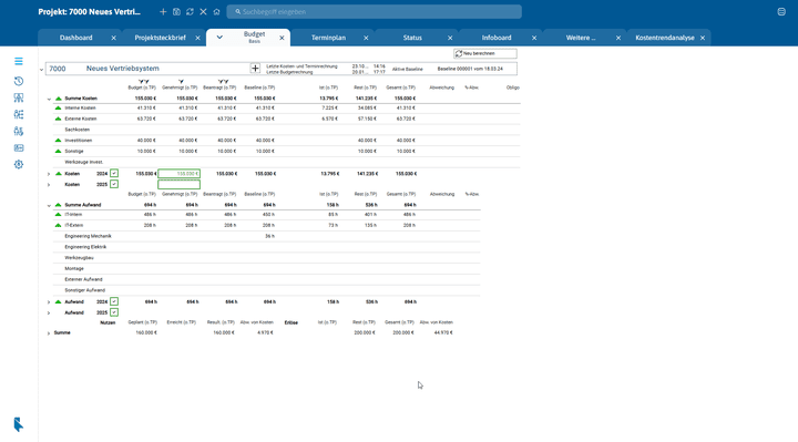 Legen Sie in PLANTA Project die Verteilung Ihrer Budgets fest