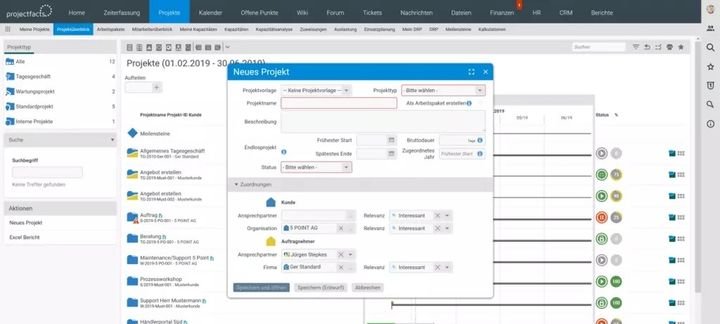 Erstellen und verwalten Sie mit dem Projektmanagement-Modul Ihre Projekte