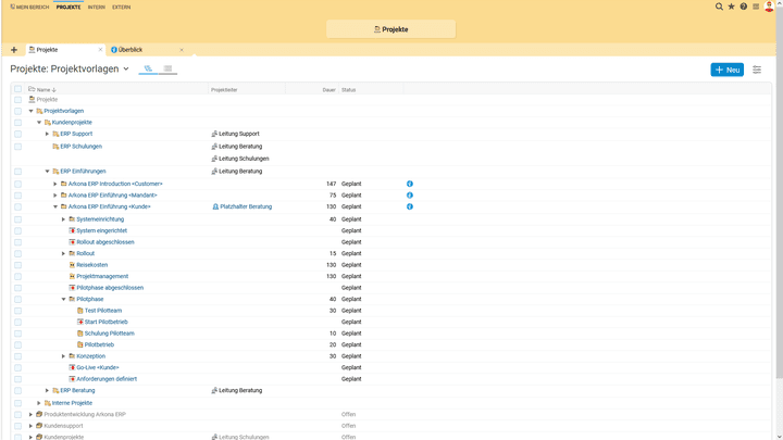 Mit Vorlagen legen Sie in Projektron BCS schneller Ihre Projekte an