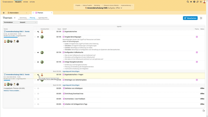 Mit der Agendaplanung teilen Sie Ihrem Team bereits im Vorfeld mit, welche Themen während eines anstehenden Meetings besprochen werden sollen
