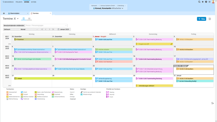 Im Kalender von Projektron BCS bringen Sie Ihre zeitlich begrenzten Termine unter