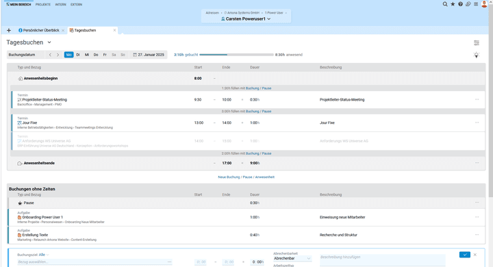 Projektron BCS bietet Ihnen verschiedene Masken für Ihre Aufwandsbuchungen