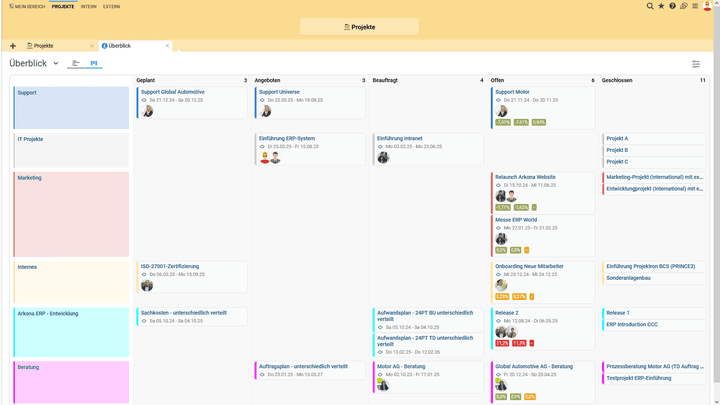 Mit dem Multi-Projekt-Board erlangen Sie in Projektron BCS Überblick über alle Ihre Projektaufgaben