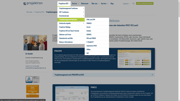 Projektron BCS unterstützt eine Vielzahl von Projektmanagement-Methoden