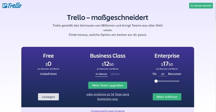 Die Preise der Trello-Abos