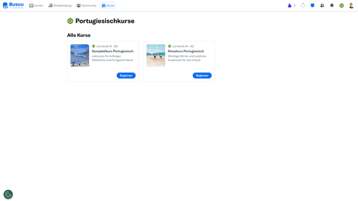 Die Auswahl an Zusatzkursen ist arg begrenzt. Ein Beispiel: Zum Testzeitpunkt gab es für Portugiesisch nur einen zusätzlichen Reisekurs, ein kostenpflichtiges Abo lohnt sich dann oft nicht. Für Englisch oder Spanisch sieht es immerhin deutlich besser aus.