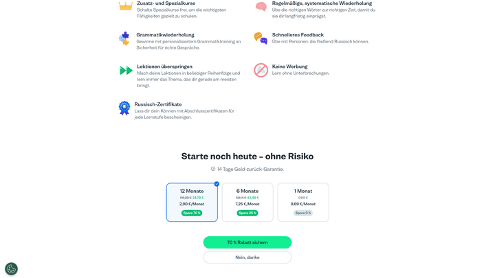 Die Preise für ein Premium-Abo von Busuu, wenn du über die Webseite buchst. In der App ist Busuu in der Regel deutlich teurer. Du solltest daher immer über die Webseite buchen.