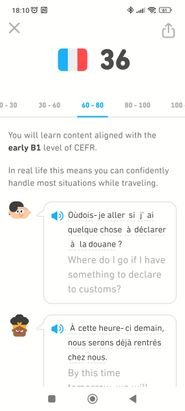 In den wichtigsten Sprachkursen verwendet Duolingo ein Levelsystem, das sich in das gängige GER-Niveau umrechnen lässt. Die Stufen 60 bis 80 entsprechen bspw. einem frühen B1-Niveau. Maximal erreichst du mit Duolingo das Niveau B2 (z. B. für Englisch). In anderen Kursen lernst du nur Grundlagen.