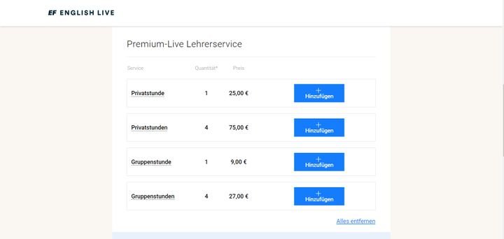 Live-Sitzungen in der Gruppe oder mit einer privaten Lehrkraft können Sie auch flexibel hinzubuchen