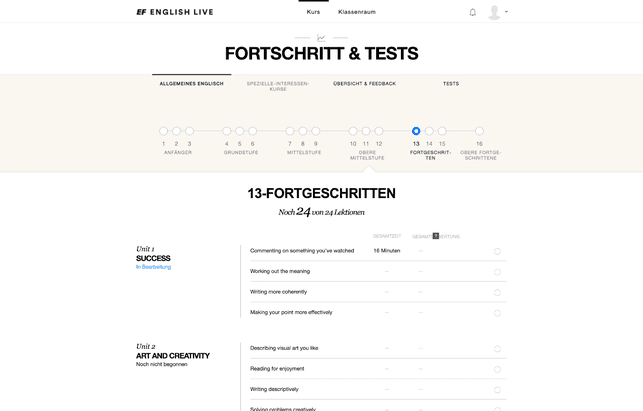 In euerem Nutzer-Konto habt ihr eine anschauliche Übersicht über euren Lernfortschritt