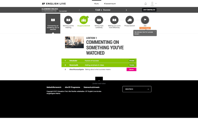 EF legt ein Lernziel fest, ihr könnt es jederzeit verändern