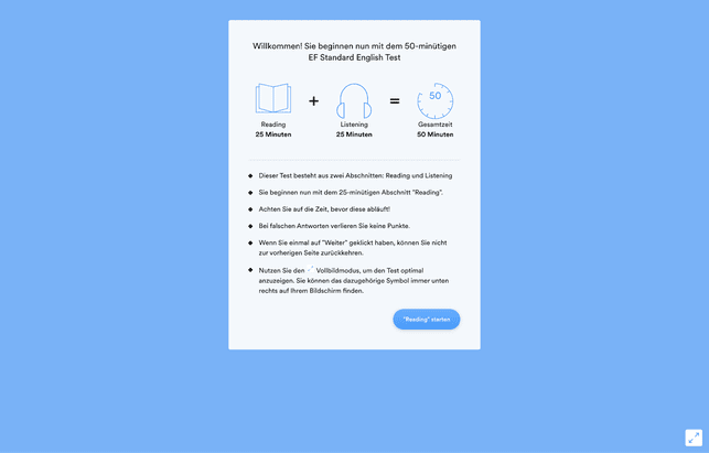 Der EF Standard Test dauert gut 50 Minuten