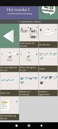Das Design von Hej Svenska ist ein wenig veraltet. Wichtiger sind allerdings die Inhalte. Übungen funktionieren intuitiv und ohne Übersetzungen; lediglich die einzelnen Kapitel tragen schwedische Namen.