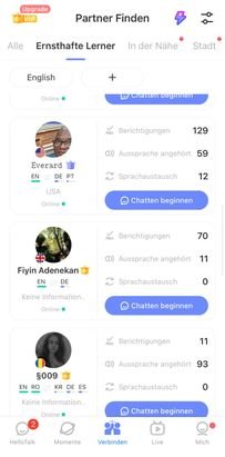 Mit helloTalk habt ihr viele Möglichkeiten passende Sprachpartner:innen zu finden