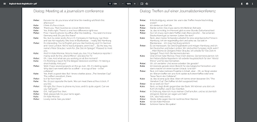 Sowohl die Vokabeln als auch die Dialoge sind 1:1 übersetzt