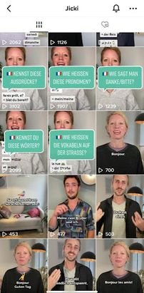 Jicki hat den Nutzen der sozialen Medien entdeckt. Vor allem TikTok bietet eine gute Ergänzung zu den Audio-Lektionen
