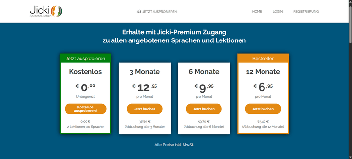 Die Jicki Sprachduschen gibt es in 4 verschiedenen Abo-Varianten