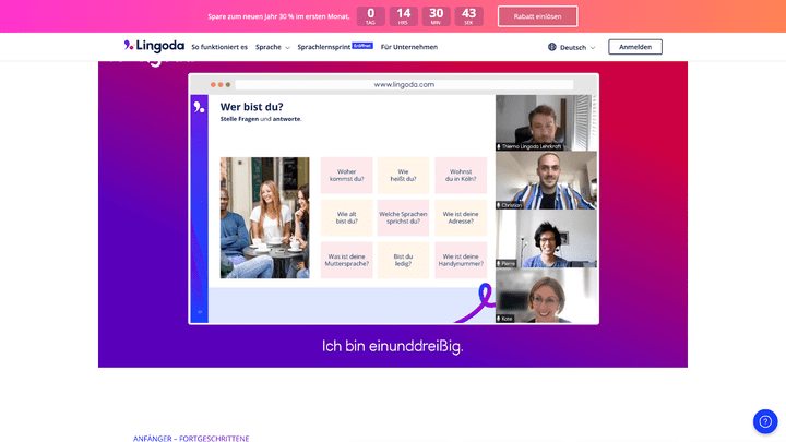 Bei Lingoda lernt ihr in interaktivem Live-Unterricht mit echten Lehrer:innen