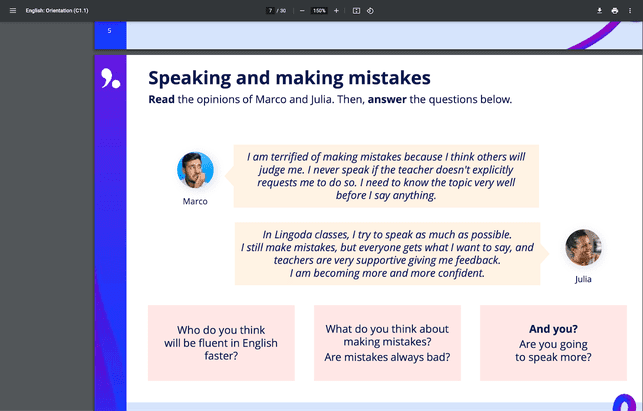Lernen durch Sprechen und lernen durch Fehler machen - beides gehört dazu