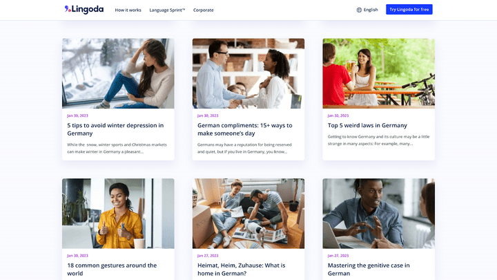 Der Lingoda Blog ist in mehreren Sprachen verfügbar