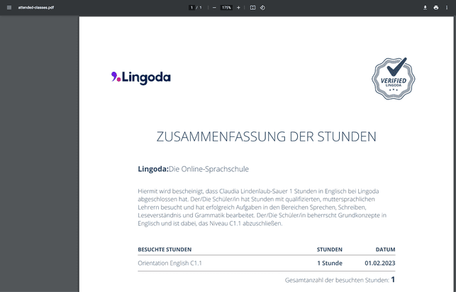 In unserem Test haben wir leider keine 50 Lernstunden erreicht, aber eine Zusammenfassung haben wir trotzdem erhalten