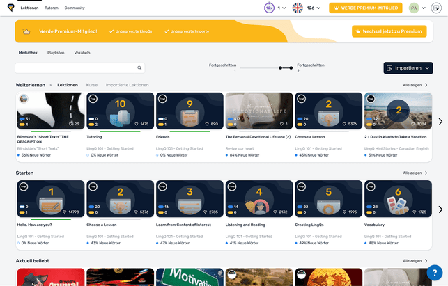 Grundsätzlich könnt ihr LingQ kostenfrei nutzen