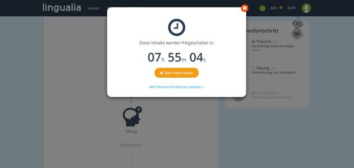 Auf viele Kursinhalte müssen Sie erst sehr lange warten, wenn Sie im kostenlosen Lingualia unterwegs sind