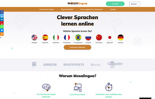 MosaLingua bietet euch aktuell 9 Lernsprachen