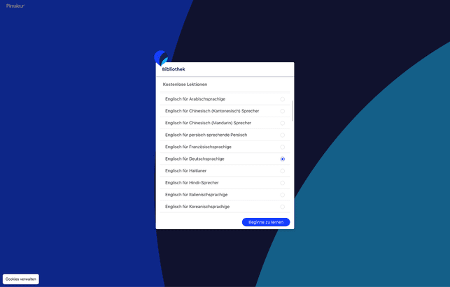 Pimsleur bietet die Sprachenlern-Programme in Englisch für verschiedene Ausgangsprachen an