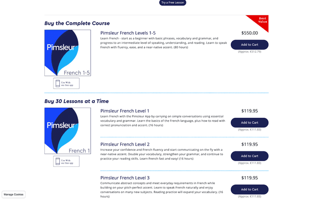 Für einige Sprachen bietet Pimsleur unterschiedliche Tarifoptionen an