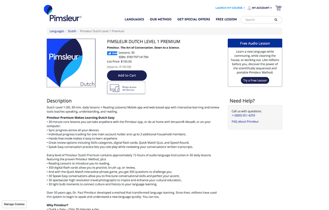 Das Niederländisch-Paket kostet 150 $ und hat insgesamt 30 Lektionen