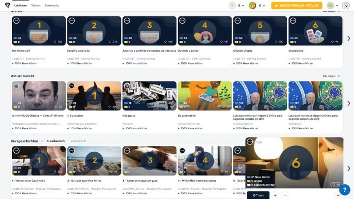LingQ setzt neben Übungen, auf die auditive und visuelle Vermittlung, so hat jeder Lerntyp etwas davon