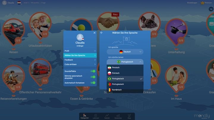 Mondly bietet euch 2 Varianten zur Auswahl: Brasiliansiches Portugiesisch oder europäisches Portugiesisch