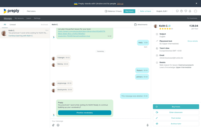 Während der Stunde konnten wir Nachrichten mit unserem Tutor austauschen