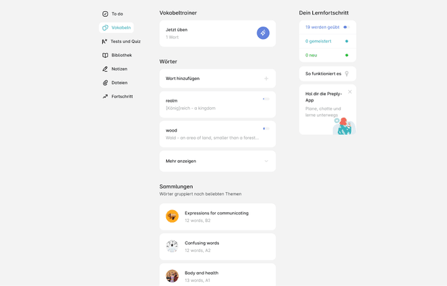 Je nach Lernstufe gibt es unterschiedliche Vokabel-Übungen