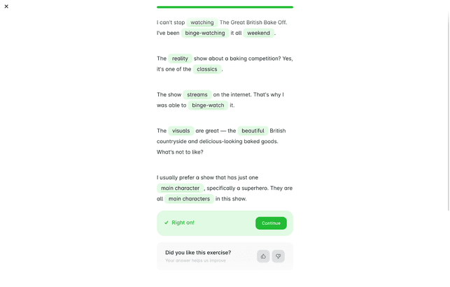 Jede Übungseinheit hat ein übergeordnetes Thema, das sich durch die Lektion zieht, hier waren es Filme und TV-Sendungen