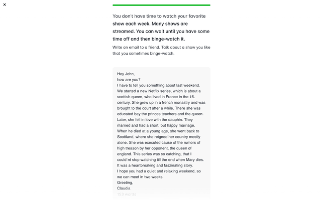 Wir haben einen ganzen Aufsatz über eine Fernsehserie verfasst und erhielten umgehend Feedback